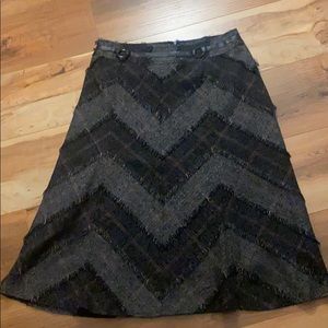 Grey vintage midi skirt w plaid belt detail